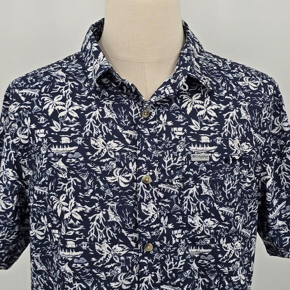 Columbia Other - Columbia PFG Vented Fishing Shirt Men's L Blue White Tropical Hawaiian